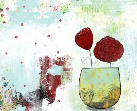 Red Flowers White Modern Wood Framed Art Print with Double Matting by Ogren, Sarah