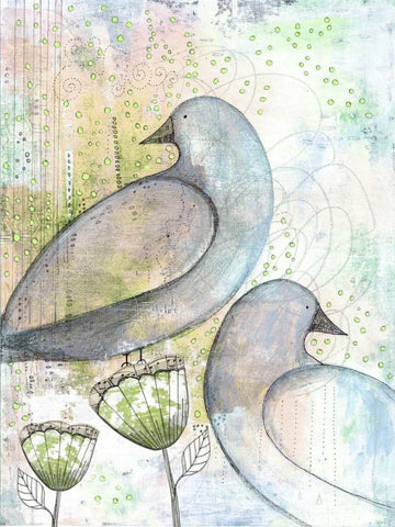 Two Birds White Modern Wood Framed Art Print with Double Matting by Ogren, Sarah