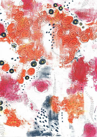 Orange and Fuchsia Abstract White Modern Wood Framed Art Print with Double Matting by Ogren, Sarah