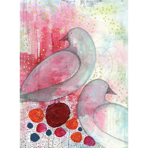 Two Birds in Fuchsia Black Modern Wood Framed Art Print by Ogren, Sarah