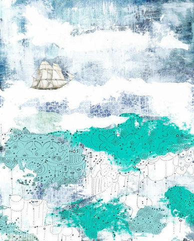 Ocean and Ship White Modern Wood Framed Art Print with Double Matting by Ogren, Sarah