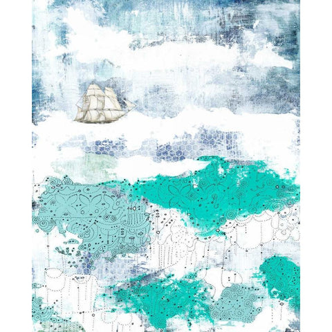 Ocean and Ship Black Modern Wood Framed Art Print by Ogren, Sarah