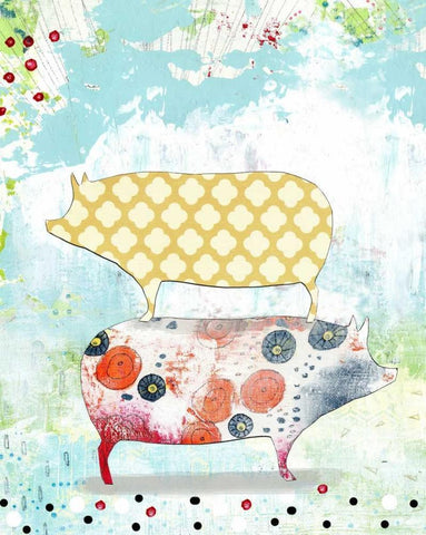 Totem Pigs White Modern Wood Framed Art Print with Double Matting by Ogren, Sarah