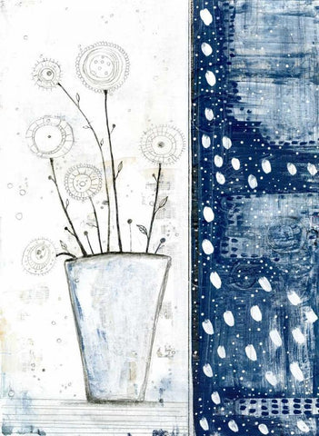 White and Navy Floral White Modern Wood Framed Art Print with Double Matting by Ogren, Sarah