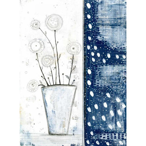 White and Navy Floral White Modern Wood Framed Art Print by Ogren, Sarah