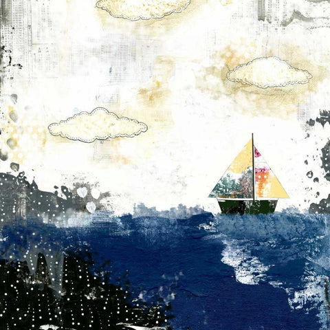 Ocean and Sailboat White Modern Wood Framed Art Print by Ogren, Sarah