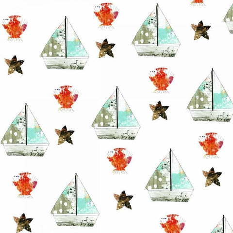 Sailboats Pattern White Modern Wood Framed Art Print with Double Matting by Ogren, Sarah