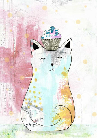 Cat with Cupcake I White Modern Wood Framed Art Print with Double Matting by Ogren, Sarah