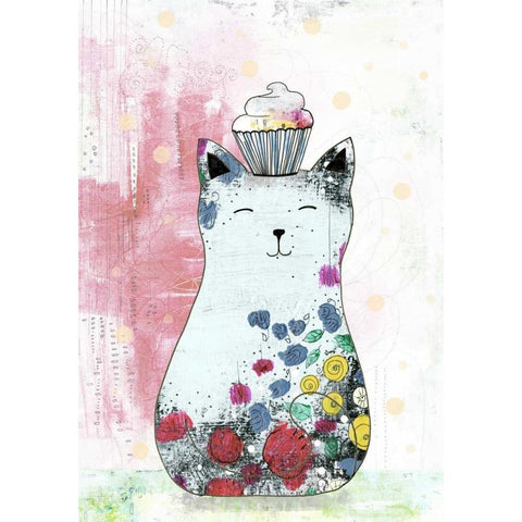 Cat with a Cupcake II Black Modern Wood Framed Art Print with Double Matting by Ogren, Sarah