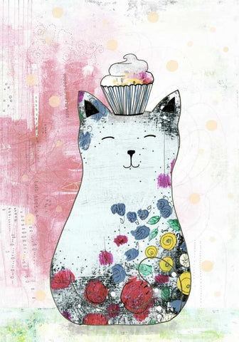 Cat with a Cupcake II White Modern Wood Framed Art Print with Double Matting by Ogren, Sarah
