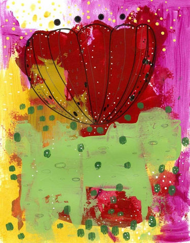 Red Flower Abstract White Modern Wood Framed Art Print with Double Matting by Ogren, Sarah