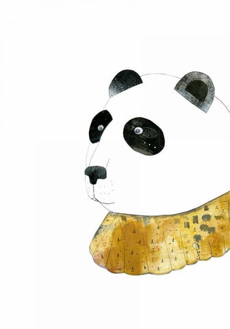 Panda with Gold Collar White Modern Wood Framed Art Print with Double Matting by Ogren, Sarah