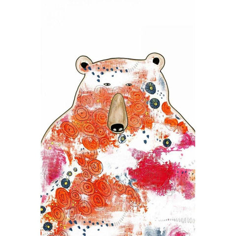 Bear with Orange Flowers White Modern Wood Framed Art Print by Ogren, Sarah
