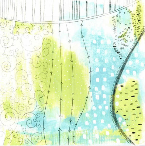 Blue and Green Abstract Black Ornate Wood Framed Art Print with Double Matting by Ogren, Sarah