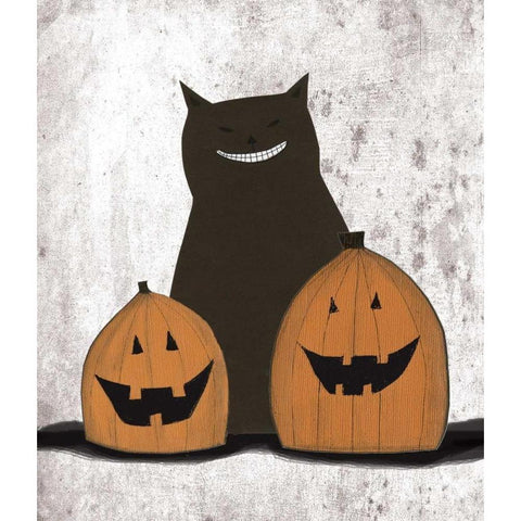 Cat and Pumpkins Black Modern Wood Framed Art Print by Ogren, Sarah