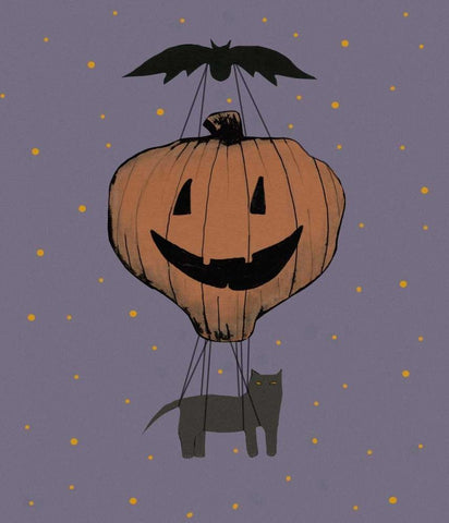 Halloween Pumpkin Balloon White Modern Wood Framed Art Print with Double Matting by Ogren, Sarah
