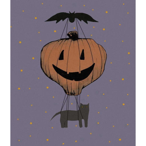 Halloween Pumpkin Balloon Black Modern Wood Framed Art Print by Ogren, Sarah