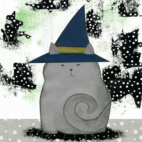 Witch Cat Black Modern Wood Framed Art Print with Double Matting by Ogren, Sarah