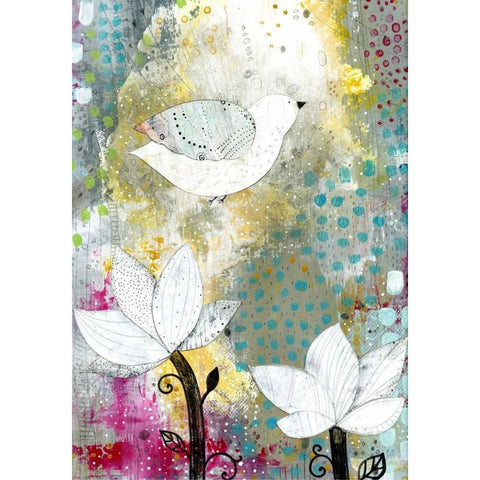 Bird with Lotus Flowers Gold Ornate Wood Framed Art Print with Double Matting by Ogren, Sarah