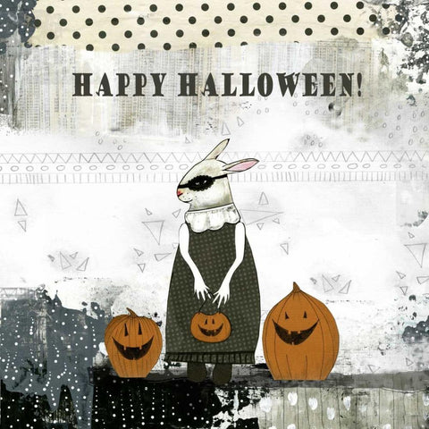 Happy Halloween Rabbit White Modern Wood Framed Art Print by Ogren, Sarah