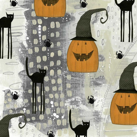 Halloween Pattern 2 Black Modern Wood Framed Art Print by Ogren, Sarah