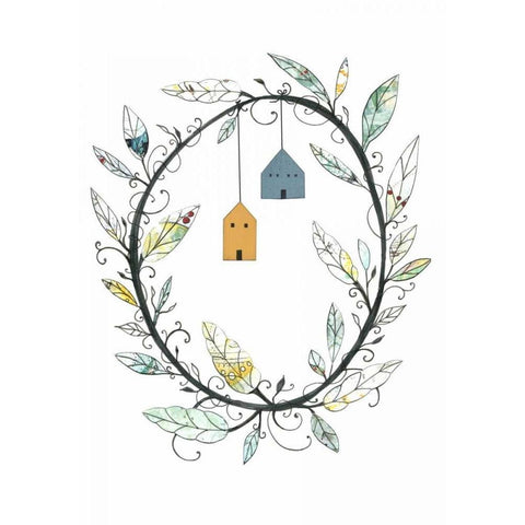 Bird Houses and Wreath Black Modern Wood Framed Art Print by Ogren, Sarah