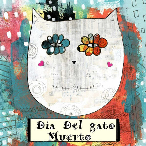 Day of the Dead Cat Black Ornate Wood Framed Art Print with Double Matting by Ogren, Sarah