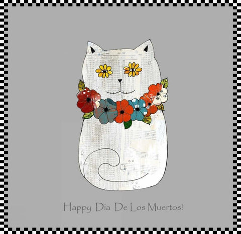 Happy Day of the Dead Cat White Modern Wood Framed Art Print with Double Matting by Ogren, Sarah