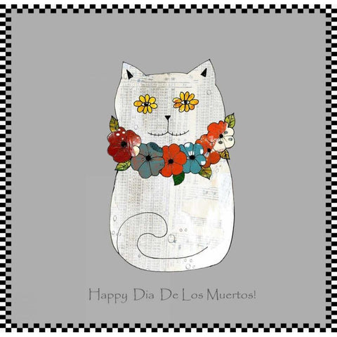 Happy Day of the Dead Cat Black Modern Wood Framed Art Print by Ogren, Sarah