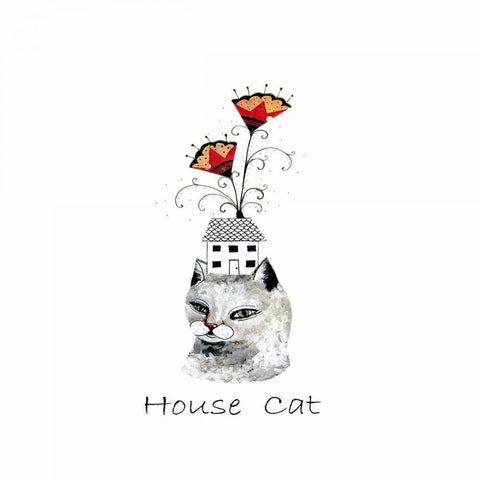 House Cat White Modern Wood Framed Art Print with Double Matting by Ogren, Sarah