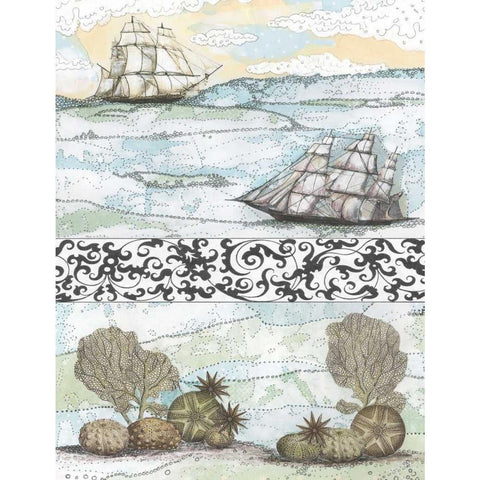 Boats and Coral Black Modern Wood Framed Art Print by Ogren, Sarah