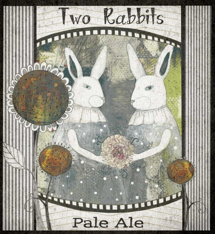 Two Rabbits Pale Ale Black Ornate Wood Framed Art Print with Double Matting by Ogren, Sarah