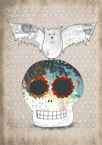 Skull and Bat White Modern Wood Framed Art Print with Double Matting by Ogren, Sarah