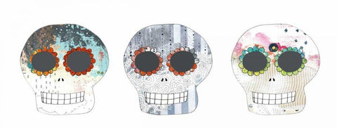 Three Sugar Skulls White Modern Wood Framed Art Print with Double Matting by Ogren, Sarah