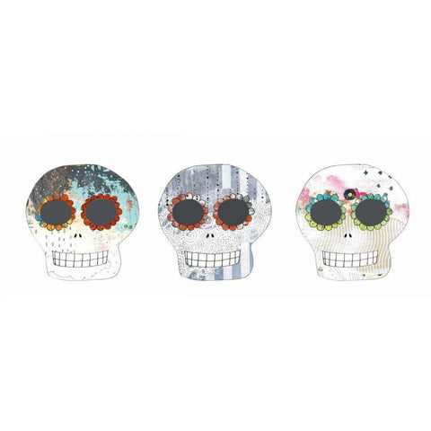 Three Sugar Skulls Gold Ornate Wood Framed Art Print with Double Matting by Ogren, Sarah