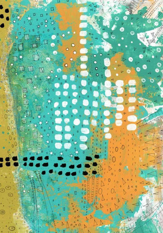 Orange and Green Abstract White Modern Wood Framed Art Print with Double Matting by Ogren, Sarah