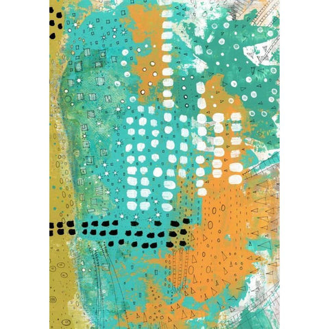 Orange and Green Abstract Gold Ornate Wood Framed Art Print with Double Matting by Ogren, Sarah