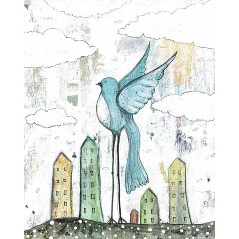 Blue Bird Black Modern Wood Framed Art Print with Double Matting by Ogren, Sarah