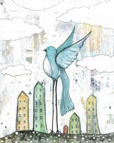 Blue Bird White Modern Wood Framed Art Print with Double Matting by Ogren, Sarah