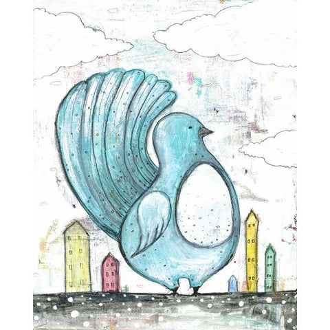 Big Blue Bird White Modern Wood Framed Art Print by Ogren, Sarah