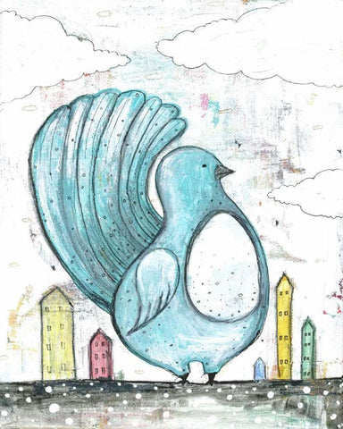 Big Blue Bird White Modern Wood Framed Art Print with Double Matting by Ogren, Sarah