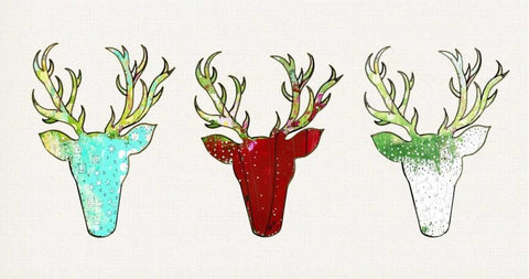 Three Deer Heads Linen Black Ornate Wood Framed Art Print with Double Matting by Ogren, Sarah