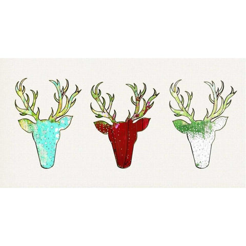Three Deer Heads Linen Black Modern Wood Framed Art Print by Ogren, Sarah