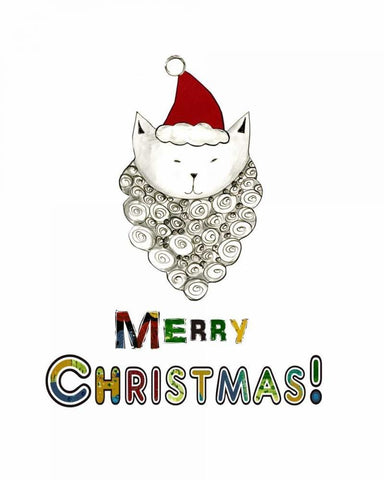 Cat Santa White Modern Wood Framed Art Print with Double Matting by Ogren, Sarah