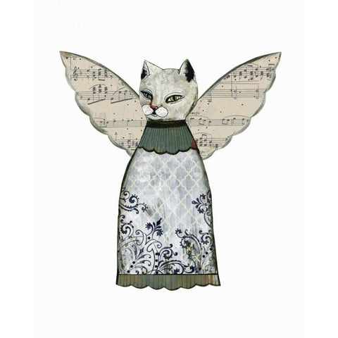 Cat Angel with Music Wings White Modern Wood Framed Art Print by Ogren, Sarah
