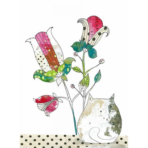 Calico in the Flowers Black Modern Wood Framed Art Print with Double Matting by Ogren, Sarah