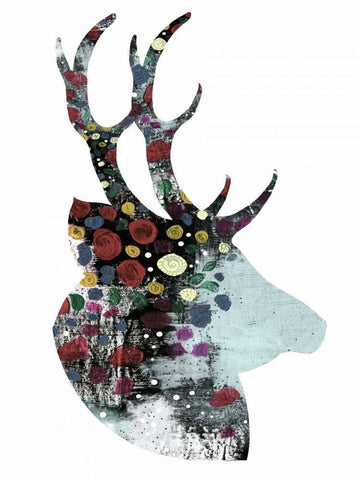 Floral Deer Black Ornate Wood Framed Art Print with Double Matting by Ogren, Sarah