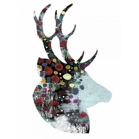 Floral Deer Black Modern Wood Framed Art Print by Ogren, Sarah