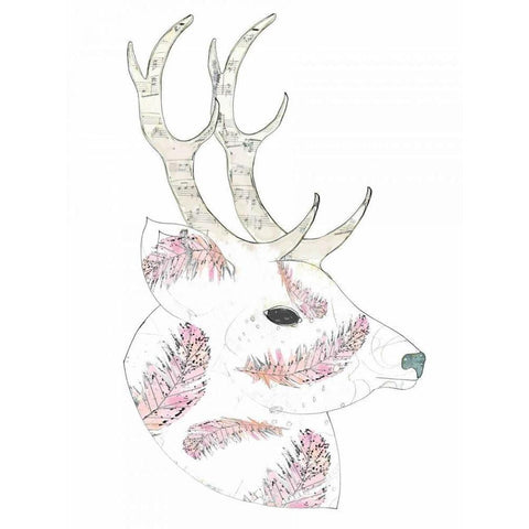 Feather Deer Black Modern Wood Framed Art Print with Double Matting by Ogren, Sarah