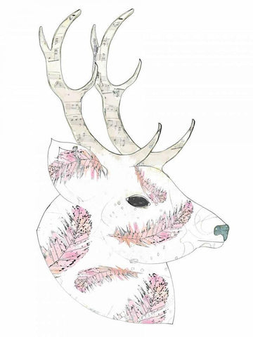 Feather Deer Black Ornate Wood Framed Art Print with Double Matting by Ogren, Sarah